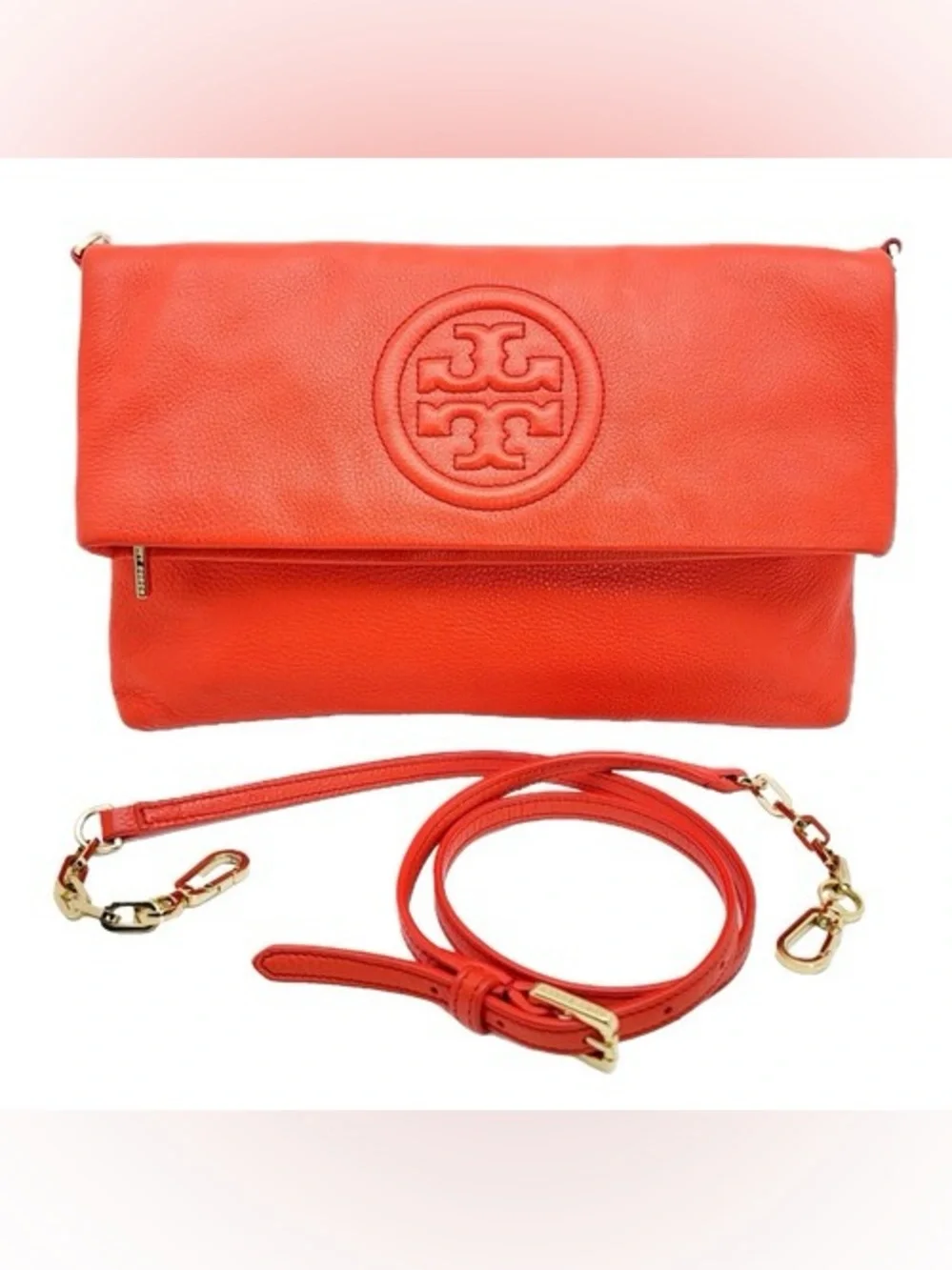 TORY BURCH Leather Embossing Logo Flap Chain Crossbody Bag Women Authentic NWT